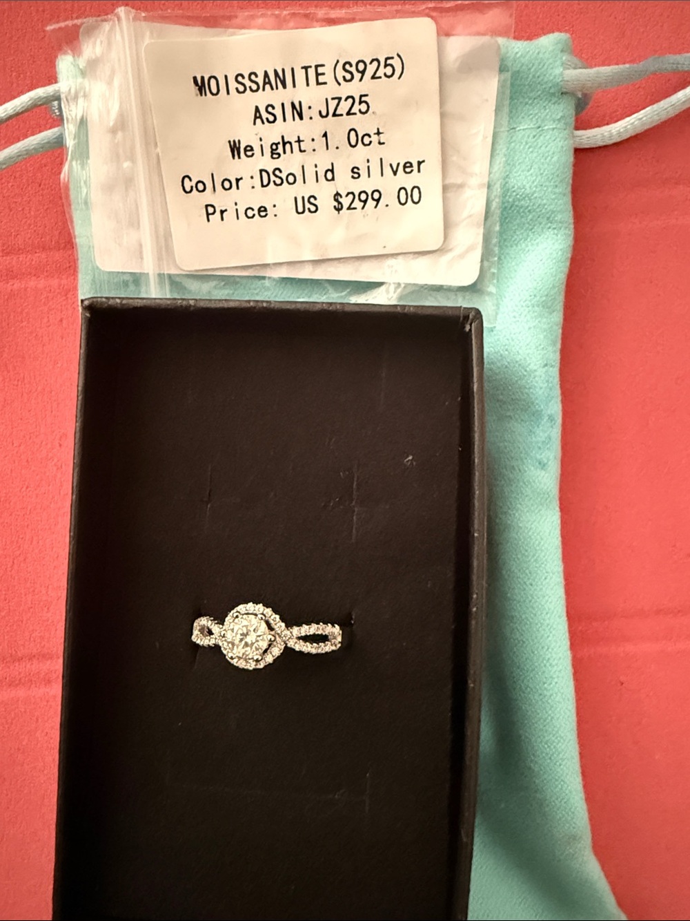 Moissanite 1 ct. Silver Halo Twist Ring Size 9